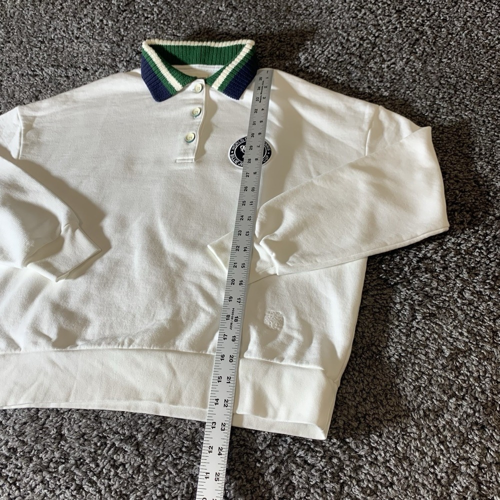 Tory Burch White Polo Sweatshirt with‎ Green and Blue Accents - Picture 7 of 9